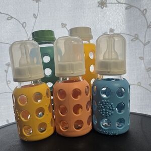 LifeFactory Silicone-Sleeved Glass Baby Bottle - Blue, Yellow, Peach (Set)